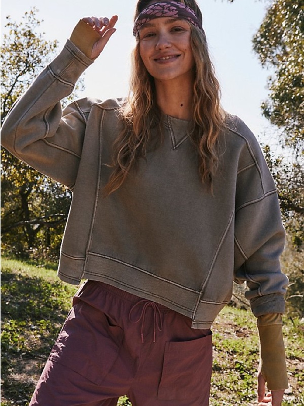 Free People Movement Intercept Pullover Crewneck Sweatshirt Size XS Mocha Brown